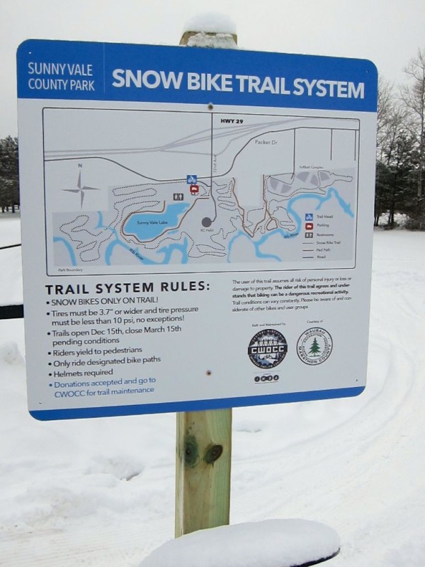 The trailhead sign at Sunny Vale County Park in Wausau