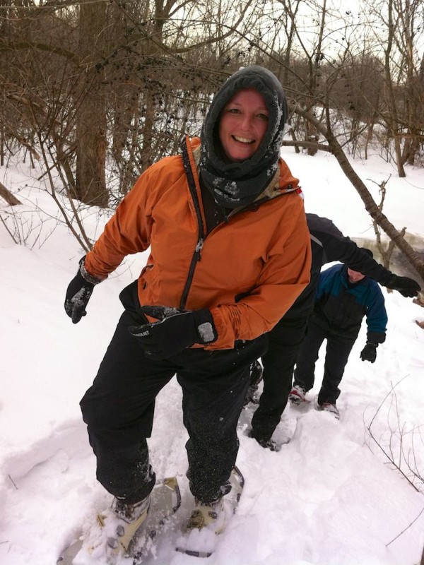 Candy Hoffman helps the Metro Mountain Bikers work in the MTB trail snowshoeing with about 20 other club members.