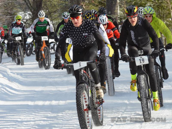 Last year's Fatbike Birkie champ, Jorden Wakeley leads out the field shortly after the start.