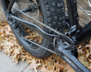 The single 24t front chainring gives the bike a top speed of about 18MPH pedaling. 