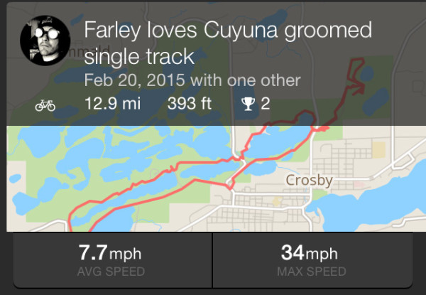 A screen capture from what I would refer to my best fat-bike ride this winter.