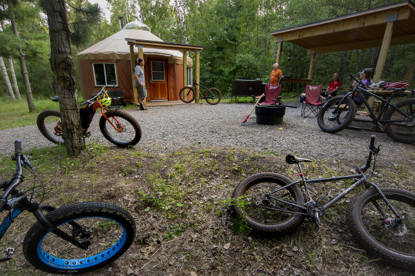 Fat bikes welcome — the Crew unites. The MN DNR did a wonderful job at placing each yurt quite a distance from the other yurt. Allowing each site a lovely "in the woods, all by yourself' appeal.