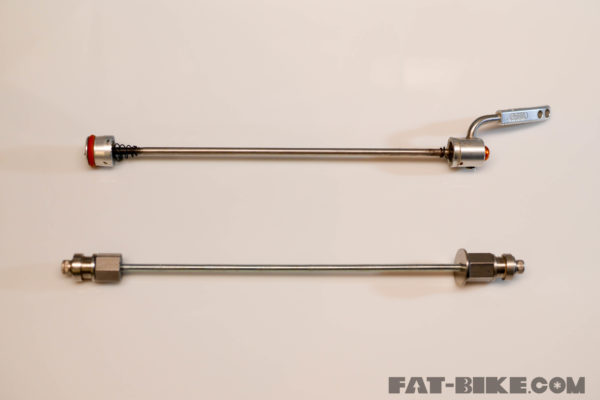 190mm Paul Components Q/R (top) - Fabricated Threaded Axle With Bobbins (below)